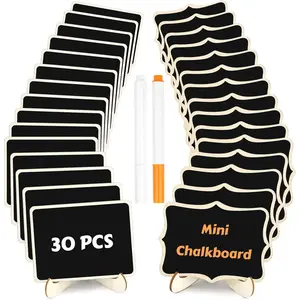 30 Pack Mini Wooden Chalkboard Signs with Easel Stand, Reusable, Zero Residue Food Labels for Buffet, Wedding, Place Cards, Party and Event Decor