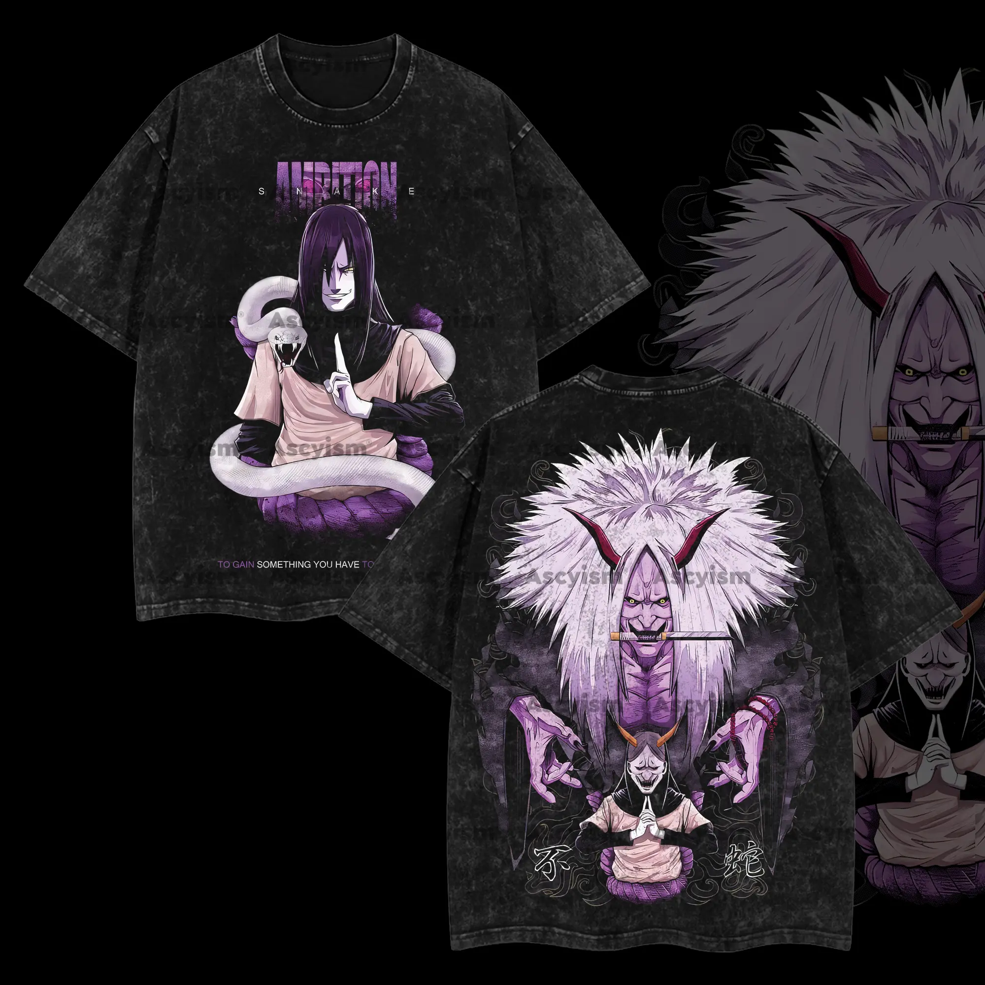 "Orochimaru Shiki Fujin" Naruto Collection Vintage Unisex Oversize Anime Manga Acid Washed Heavyweight Cotton T-shirt, Anime Merch, Gift For Anime Fan.