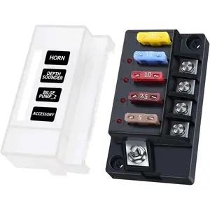 12V Fuse Block 4 Circuits Waterproof Marine Fuse Panel Relay Box Kit with LED Indicator Damp-Proof Cover 12 Volt Fuse Box Kit ATO Blade Fuse Block for 12V/24V Automotive Car RV Truck Boat
