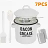 46oz Rustic Filter-Type Enamel Bacon Grease Container with Handle - Fine Mesh Strainer, Food-Grade Spatula, Dishwasher-Safe Heat-Resistant Fat Keeper for Cooking, Food Colander Kitchenware
