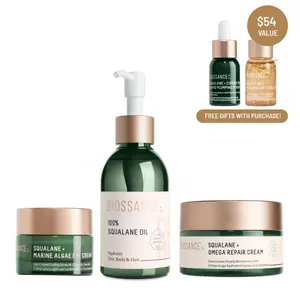 Biossance Eczema Relief Skincare Essentials – Omega Repair Cream + 100% Squalane Oil + Algae Eye Cream – Barrier Repair, Deep Hydration & Soothing Care for Dry, Sensitive Skin