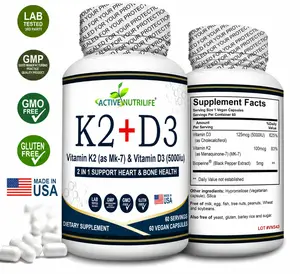 Vitamin K2 (MK7) with D3 5000 IU Supplement with BioPerine, 60 Veggie Capsules
