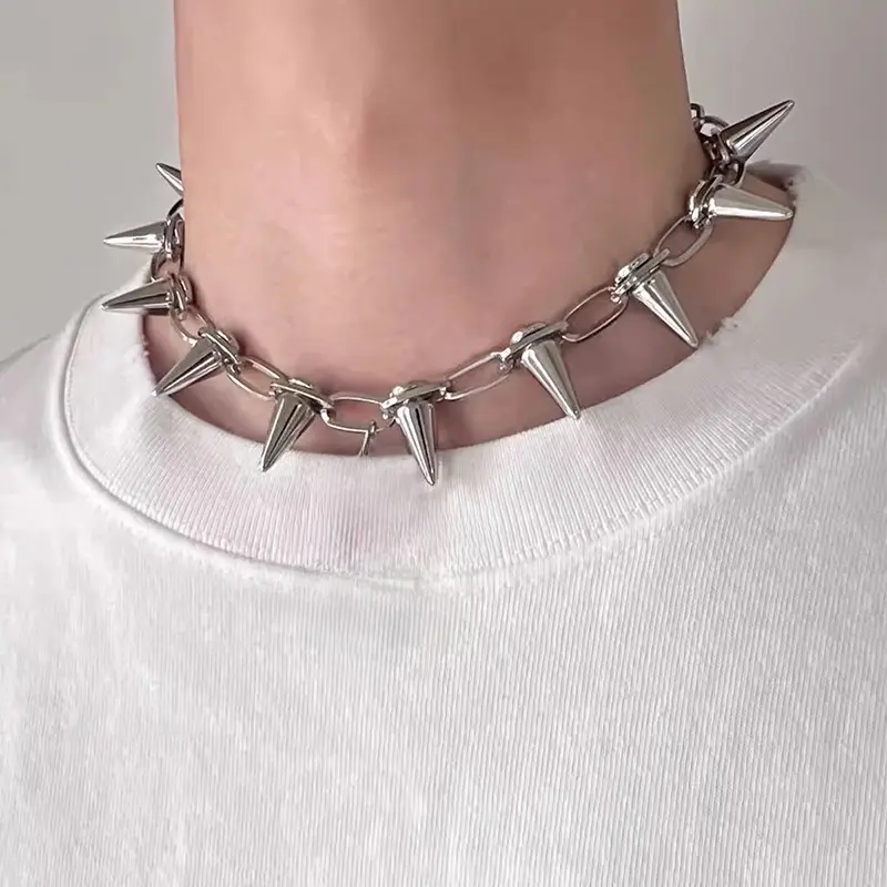 Unisex Punk Metal Spike Choker - Goth Rivet Collar, Chain & Link Design, About 35+12cm, Daily/Hip Hop/KTV Costume Fashion Jewelry Accessory, Casual, Night Club Costume Jewelry