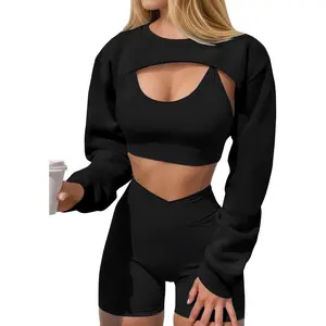 Imily Bela Womens Cropped Sweatshirt Shrugs Long Sleeve Workout Gym Cover Ups Bolero Shrug Y2k Super Crop Tops