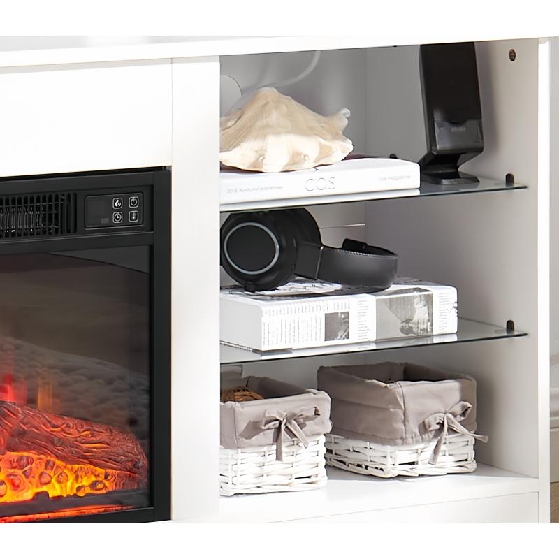 Bellemave TV Stand Electric Fireplace with 3D Fireplace LED Lights Wood USB Charging Outlet 62 Capacity Modern Design for Up to 62 TV 2 IN 1 Design Realistic Adjustable Fireplace Easy Cable Management TV Console with Power Outlets