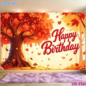 2D Flat Banner 1pc, for Party Banners Banner, Polyester Backdrop Autumn Maple Tree Mushroom Bee Fall Happy Birthday Warm, for Party Decor Farm, Club, Room, Home, Garden, No Electricity, Easy to Hang Gift for