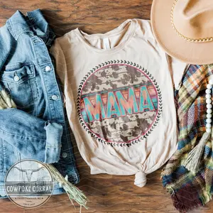 Mama Cow Print Serape  - T-shirt for