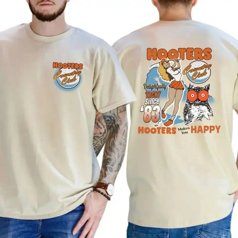 Hotters 2-Sided Print Men's Graphic Tee - Spencers Hooters Country Club Unisex Foldable Cotton Short Sleeve Shirt, Gift for Men, Available in 4XL