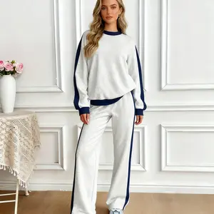 Women's 2 Piece Outfit Fleece Sweatsuit Casual Lounge Matching Sets Crewneck Loose Fit Cozy Sweatshirt & Straight Leg Sweatpants Womenswear Outdoorfun