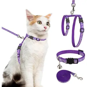 Cat Harness with Leash and Collar Set - Escape Proof Adjustable H-shaped Glow in The Dark Star Moon Pattern Harness for Kitty Outdoor Walking