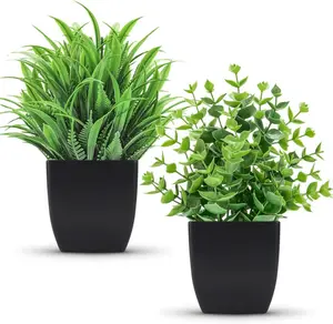 2 Pack Fake Plants Small Artificial Potted Plants Faux Plants Black Bathroom Accessories for Home Office Desk Bathroom Decor Indoor