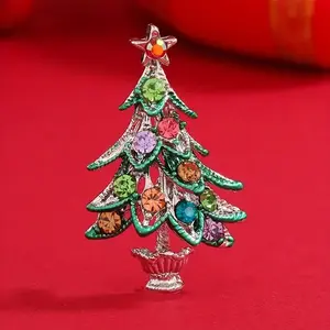 Elegant Christmas Tree Brooch Pin with Colorful Rhinestones, Unique Jewelry Accessory for Holiday Season, Perfect Gift Idea, Durable Metal Pins