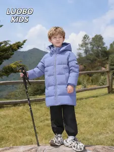 【LUOBOKIDS】Boys' and girls' long down jackets, warm hooded, comfortable and stylish outerwear suitable for cold weather, perfect for active outdoor activities.
