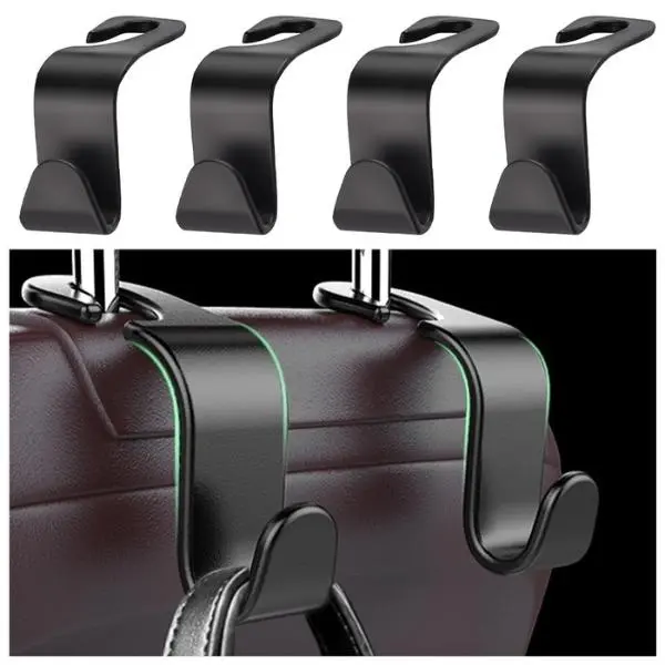 Universal Car Headrest Hidden Hooks 33lbs Max | S-Curve Heavy Duty Seat Hanger Organizer for Purse Handbag Coat | Phone Holder Bracket Truck SUV, Black