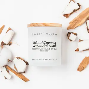 Coconut & Sandalwood Candle, Tropical Beach Scent, Coconut Wax Blend
