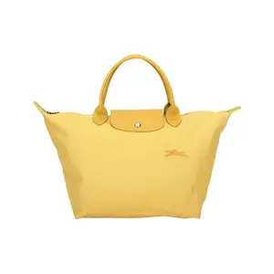 Longchamp Le Pliage Small Tote Bag with Embossed Logo and Zipper Closure in Wheat Yellow for Women