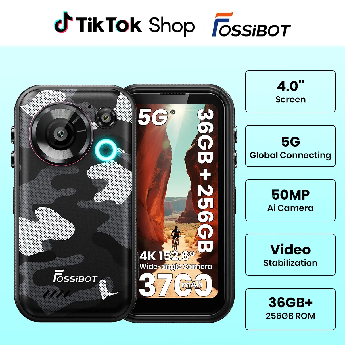 FOSSIBOT F116 Pro 5G Mini Rugged Phone Unlocked, 4K Action Camera Phones | 36GB+256GB, 152° Panoramic Camera with 50MP+48MP+32MP Cell phone, 4.0" 2K QHD+ 120Hz Display, MTK Dimensity 7300 5G,back to school,back to school haul