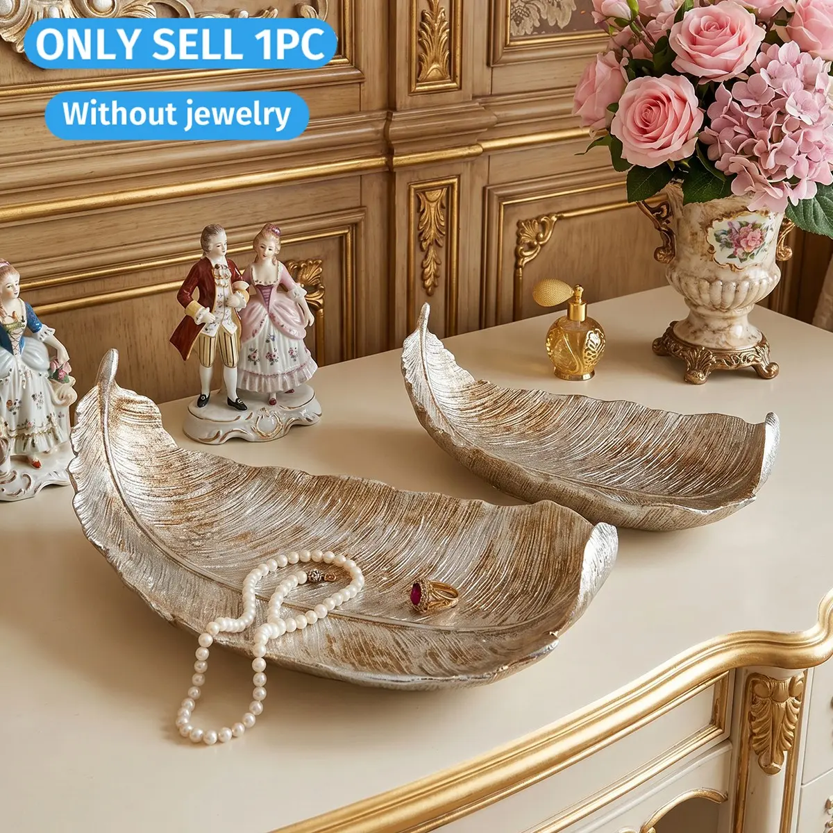 European Vintage Feathers Decorative Tray, Resin Hand-Painted Jewelry Display Tray, Key Holder, Makeup Organizer, Gift Tray, Makeup Cosmetic Organizer, Home Decor Organiser, Cosmetics Organizer, Decorative Storage Organizers