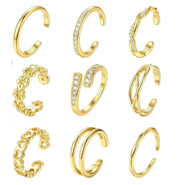 9Pcs Gold Filled Toe Rings for Women Non Tarnish Adjustable Silver Ring | Gold Filled Toe Rings Waterproof Summer Beach Foot Jewelry Hypoallergenic Stacking Band Stackable Ring
