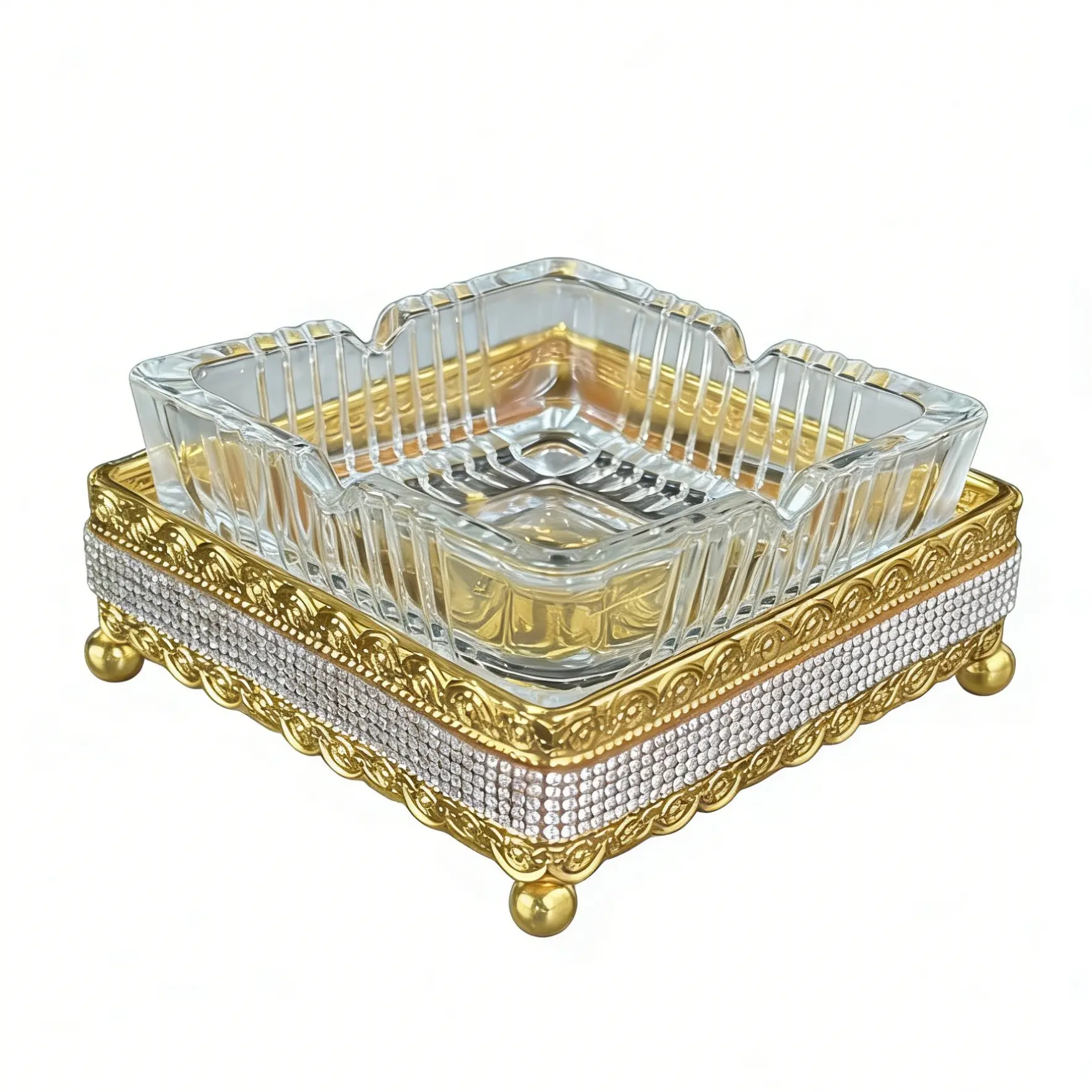 Rhinestone Crystal Glass Ashtray, Dual Use Jewelry Tray and Ashtray, Elegant Decorative Accessory for Home and Office, Decoration