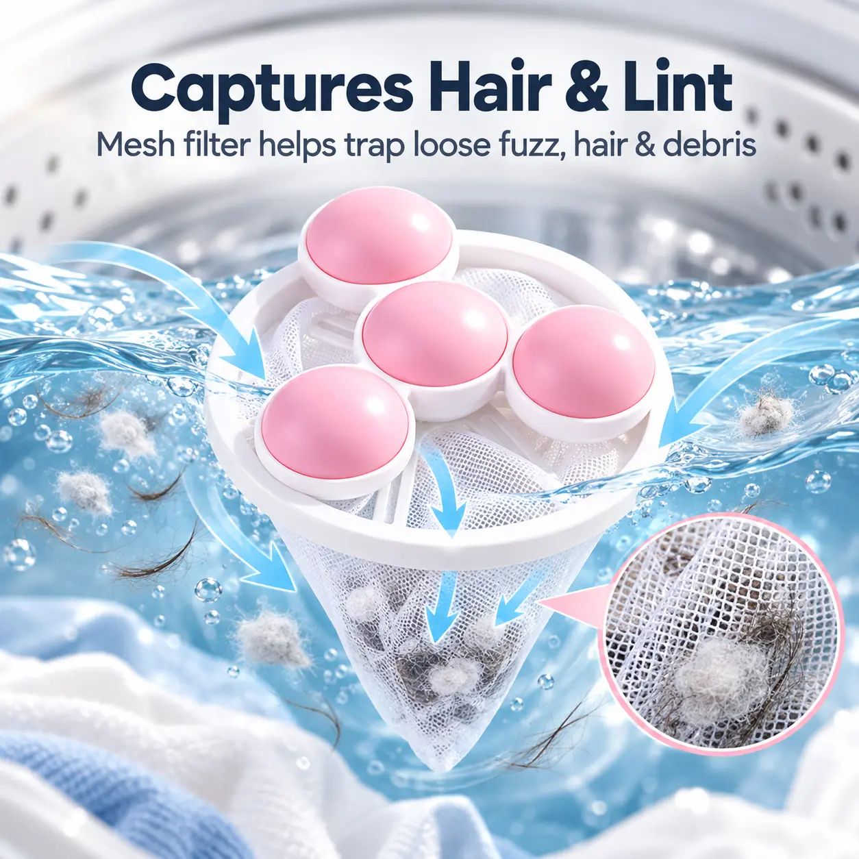 Mesh Filter for Washing Machine - Captures Hair & Lint - Effective Mesh Filter to Trap Loose Fuzz, Hair & Debris - Essential for Clean Laundry