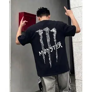 Monster Text Patchwork Graphic Shirt, Dark Experiment Print, Punk Aesthetic, Tiktok Trendy Subculture Fashion, Gothic Party Streetwear