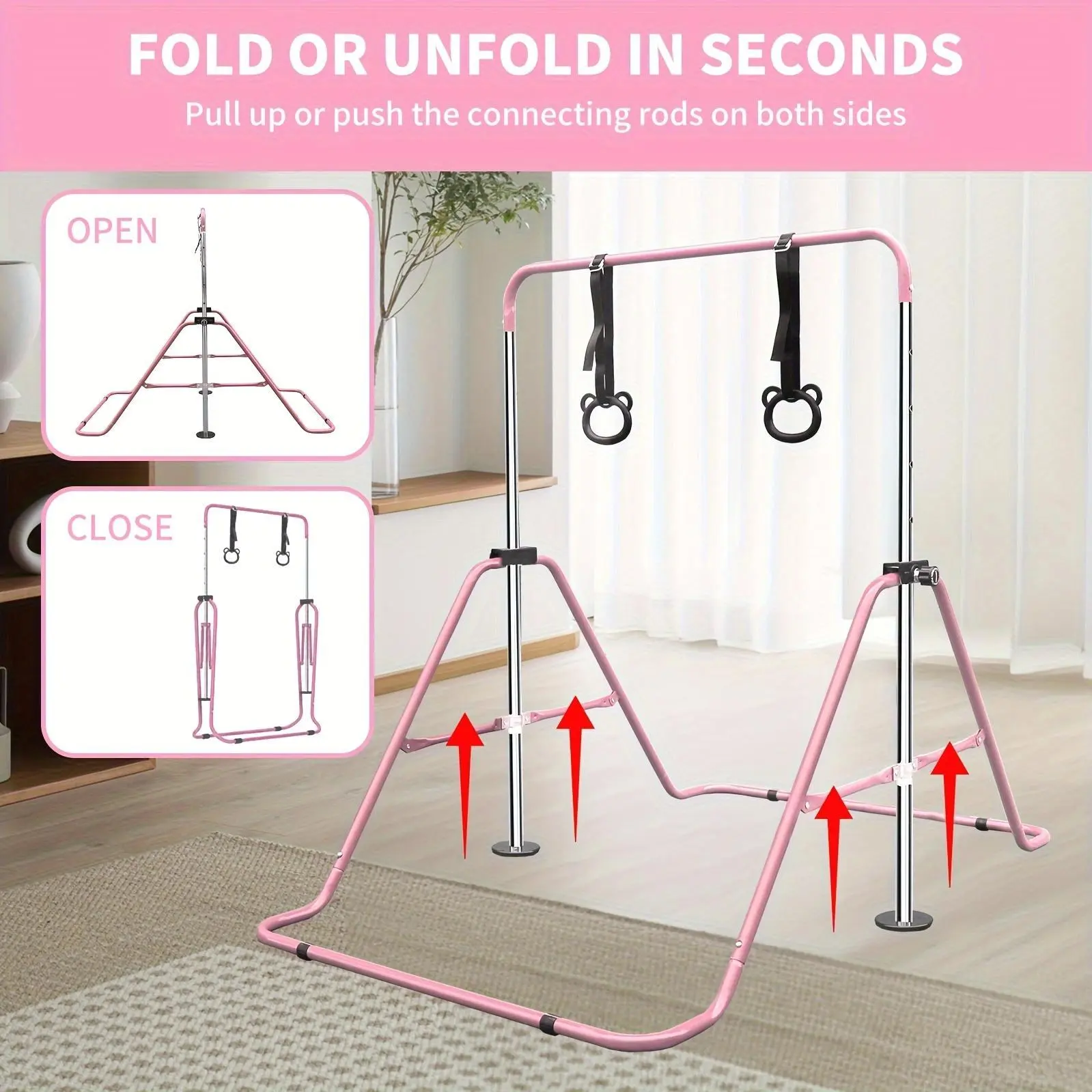 AOKUNGA Adjustable Gymnastics Bar for Teens, Home Jump Bar for Gymnastics, in Pink
