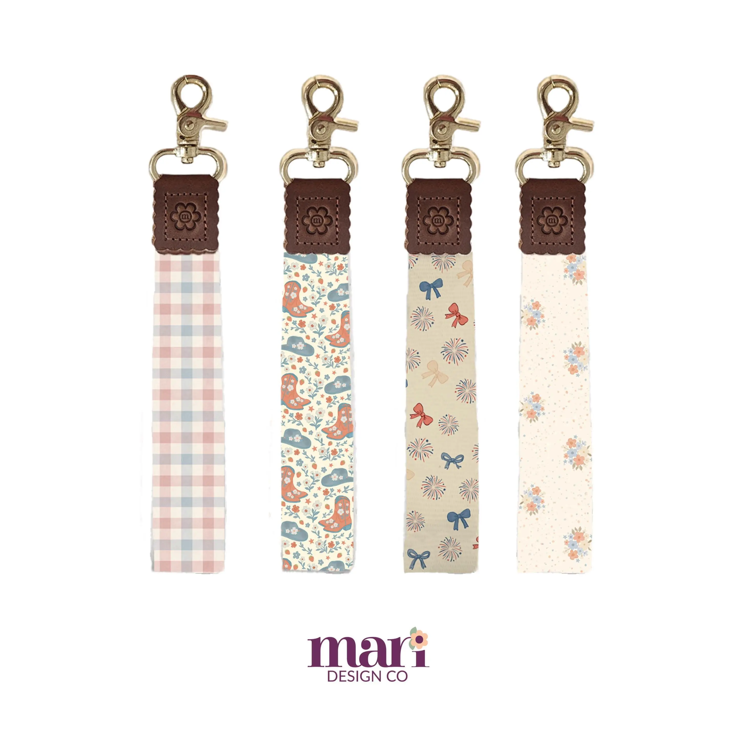Floral & Gingham 4th of July - Wristlet Keychain Lanyard | Key Fob, Car Key Holder, Custom Lanyard, Strawberry Cowgirl