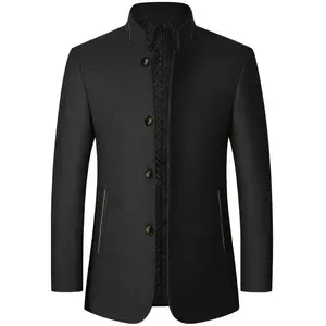 Men's casual wool-blend jacket-stand collar, long sleeve, button-up outerwear for Fall/Winter
