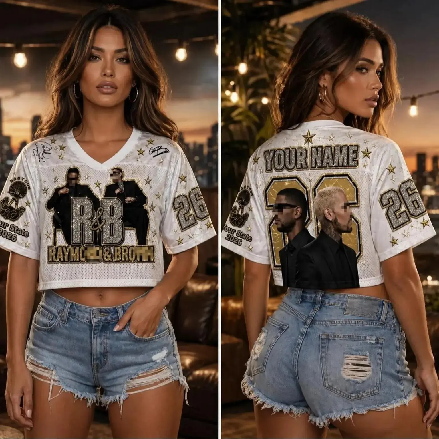 Custom R&B World Tour Jersey, Personalized Concert Crop Top Football Shirt, R&B Music Inspired Graphic Short Sleeve Jersey, Custom Name Number Design, Trendy Festival Streetwear Outfit For Women Girls Fan Gift