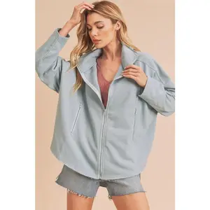 Aemi + Co Tina Oversized Dolman Sleeve Jacket - Long Sleeve Zip-Up with Pockets for All Seasons Casual Wear - Linen Fabric Outerwear