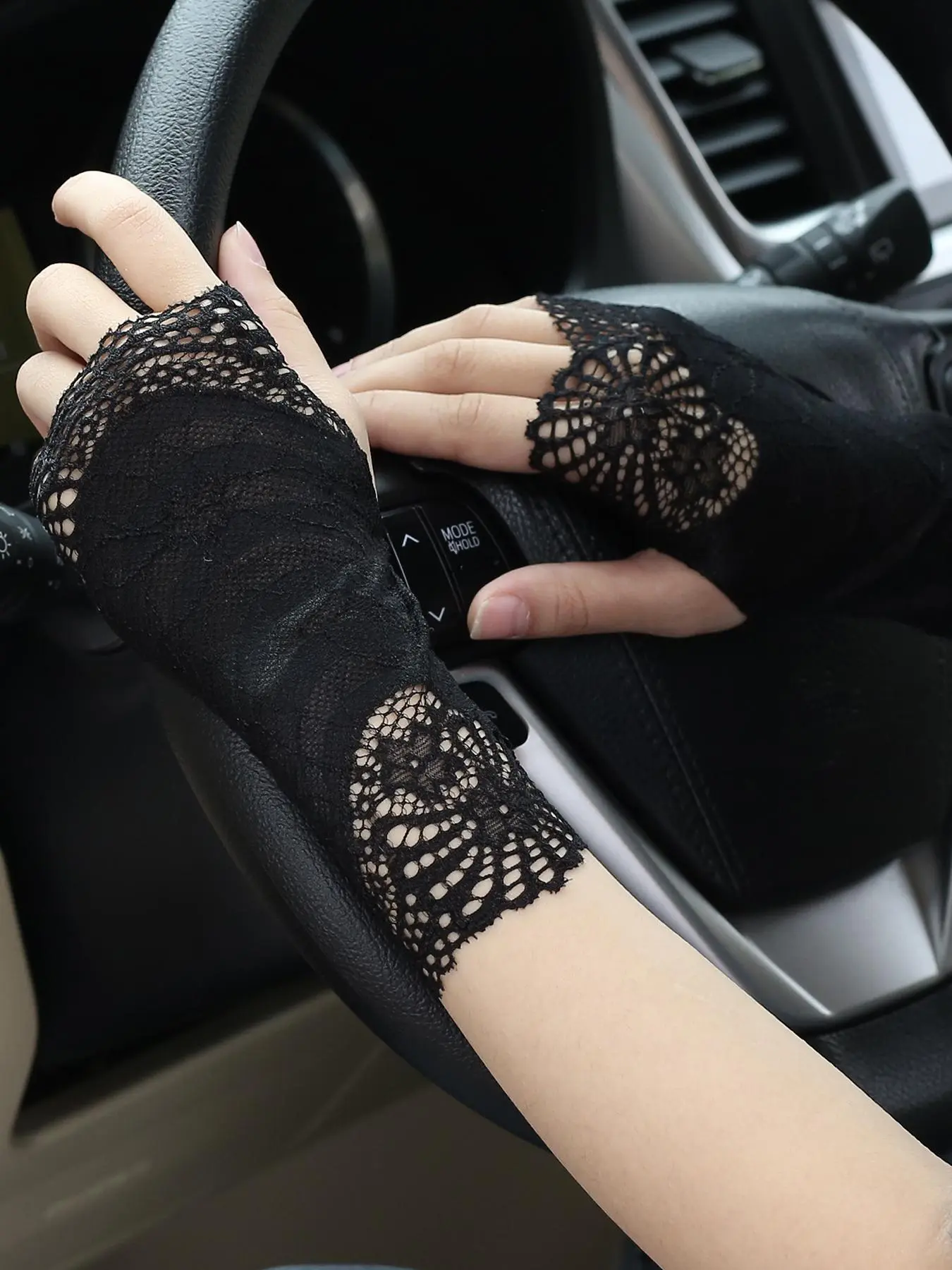 Women's Solid Color Textured Lace Gloves, Breathable Elastic Gloves for Women, Fashionable Gloves for Outdoor Activities