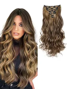 Women's Wave Synthetic Hair Clips Set, Soft Thick Invisible Barrettes, 7-Piece Full Head Coverage, Daily Wear Accessories, Synthetic Extensions, Synthetic Curly Wavy