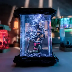 Sci-Fi Alien Creature Collectible Ornament - Nightmare Horror Diorama Gift for Him - Handmade Resin Art Wood Desk Decor Table Sculpture