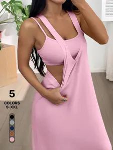 Women's Two-Piece Halter Backless Long Dress, Sexy Casual Outerwear, Flowy Maxi Dress, Summer Waist Cinch Slimming, Beach Vacation Dress