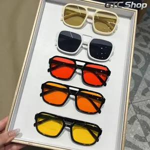 5-Pack Vintage Rectangle Rounded Sunglasses for Men & Women, UV400 Polarized Retro Trendy Shades, Black Yellow Red Multi-Color Frames, Lightweight Adjustable Streetwear Eyewear, Perfect for Summer Travel Beach Driving Daily Wear
