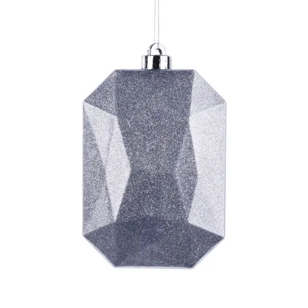 6.25" L x 4.25" W Glitter Rectangle Gem Ornament – Silver