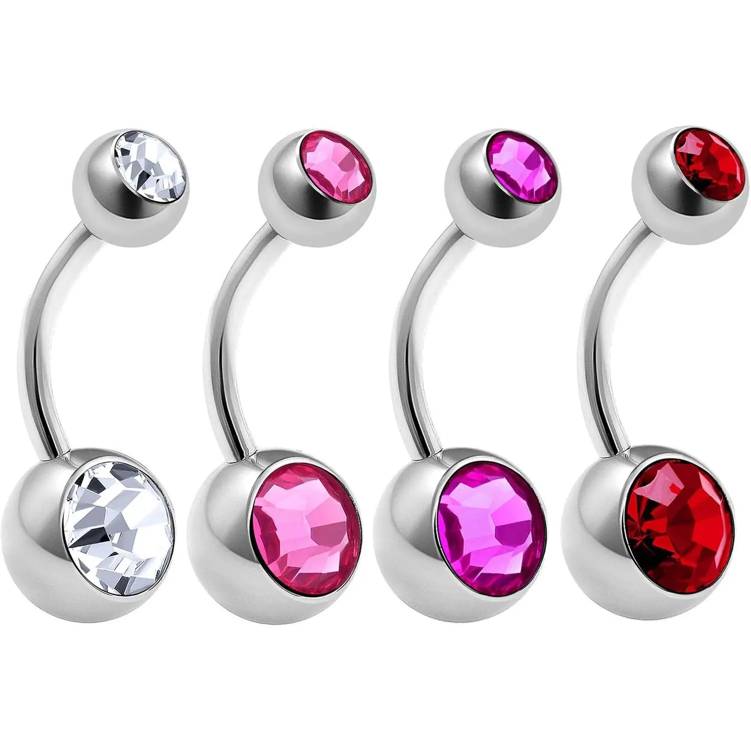 4Pcs Surgical Steel 14G Belly Button Rings, Piercing Jewelry, Ear Lobe Earrings, Navel, 8mm & 5mm, Crystal, More Options