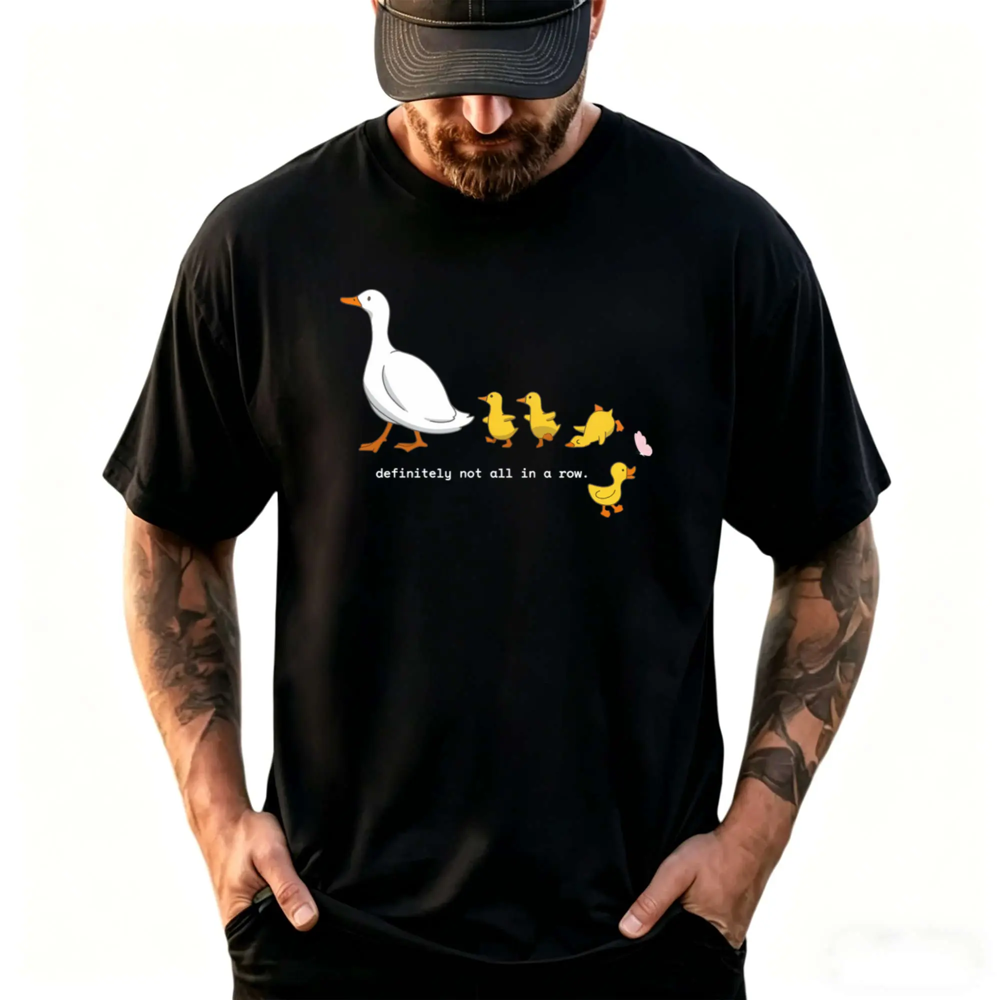 Women's Soft Round Neck Shortsleeve T-Shirt - Funny Silly Goose-Themed Garment, Unisex Tops for Duck Lovers, "Ducks Definitely Not in A Row" Design, Perfect for Day Wear