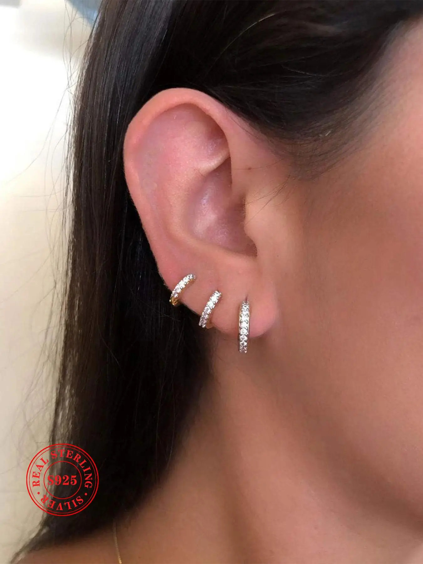 925 Sterling Silver Fashion Rhinestone Decor Hoop Earrings, Casual Jewelry for Women, Trendy All-match & Exquisite Jewelry for Birthday Gift