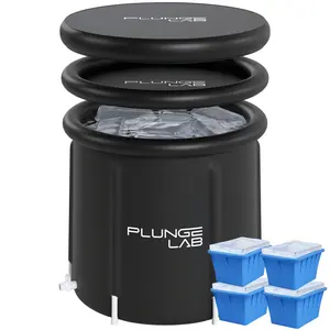 Plunge Lab Ice Bath Tub for Athletes (Bundle includes 4-Pack Ice Block Molds) - Portable Cold Plunge for Recovery - with Carrying Case, Insulated Lid, and Cover - Anti-Leak Ice Bath Cold Water Therapy