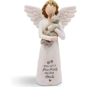 Cat Memorial Gifts for Loss of Cat, Pet Loss Sympathy Gift, Pet Cat Remembrance Gifts, Cat Mom Gift for Cat Lovers, Hand-Painted Angel Cat Statue Figurines (Gray)