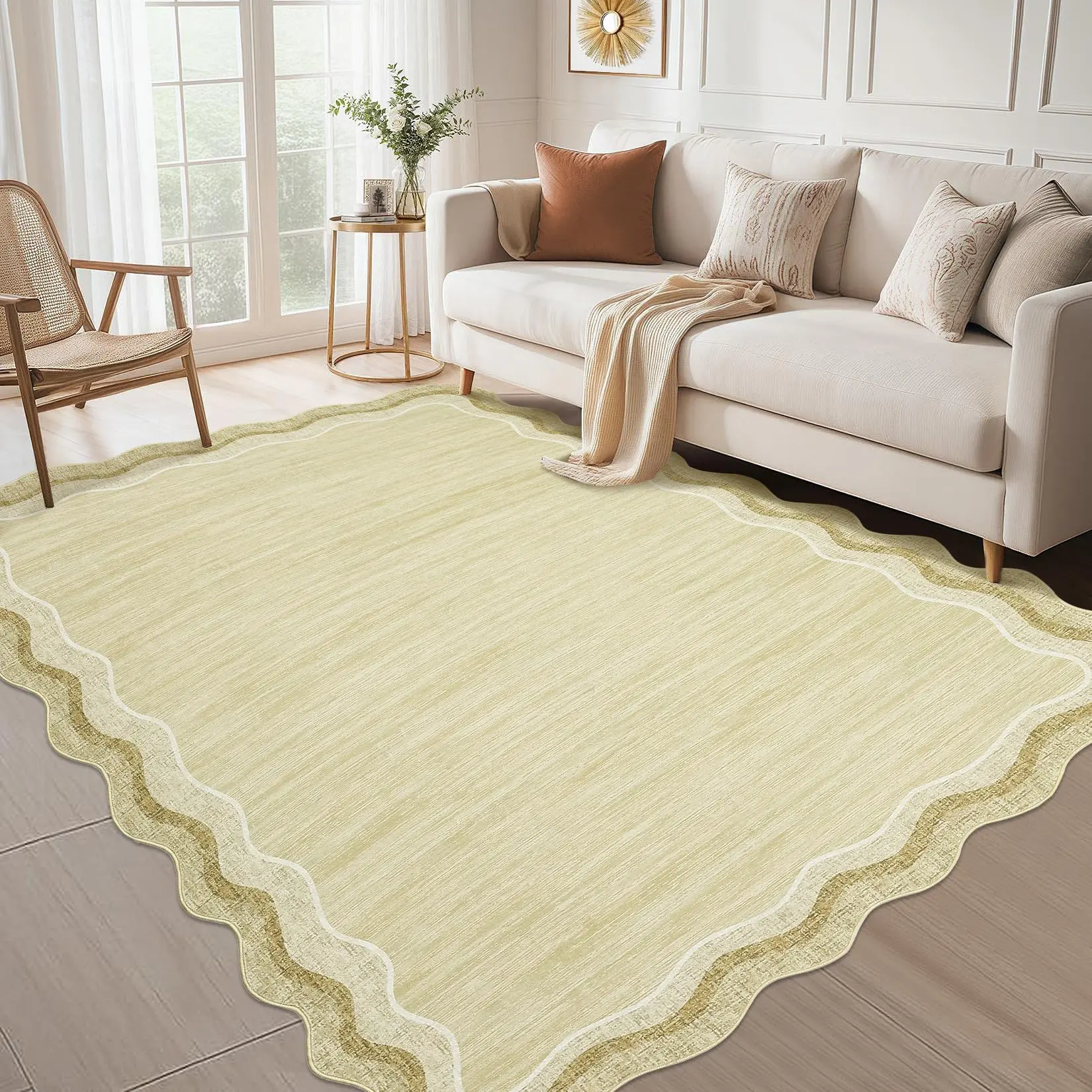 GARVEE Living Room Rug 8x10 Modern Plain Carpet Washable Area Rug Stain Resistant Easy To Clean Carpet Non Slip Low Pile Floor Cover For Bedroom Playroom Nursery Apatrtment,Beige/Brown