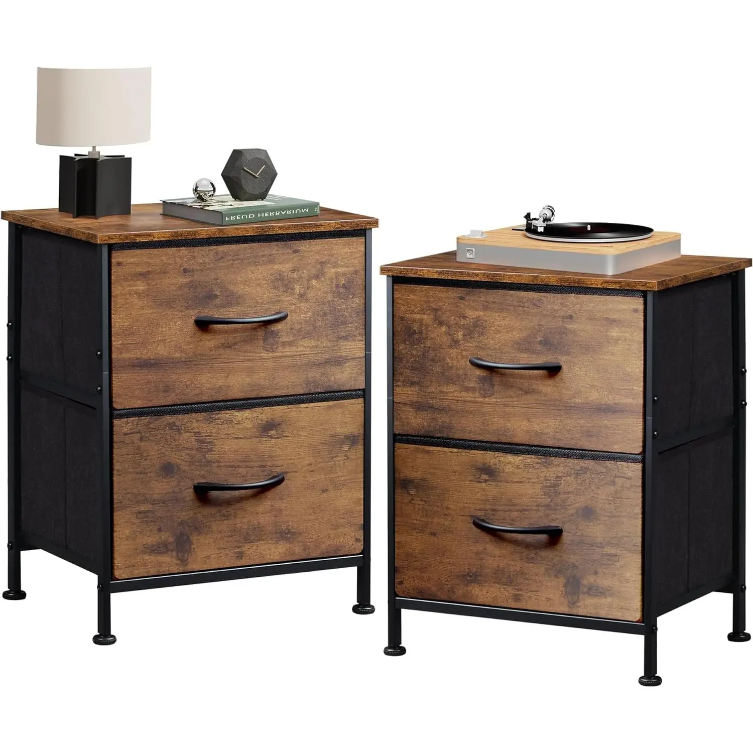 WLIVE Nightstand Set of 2, 2 Drawer Dresser for Bedroom, Small Organizer, Bedside Furniture, Night Stand, End Table Organization for Home