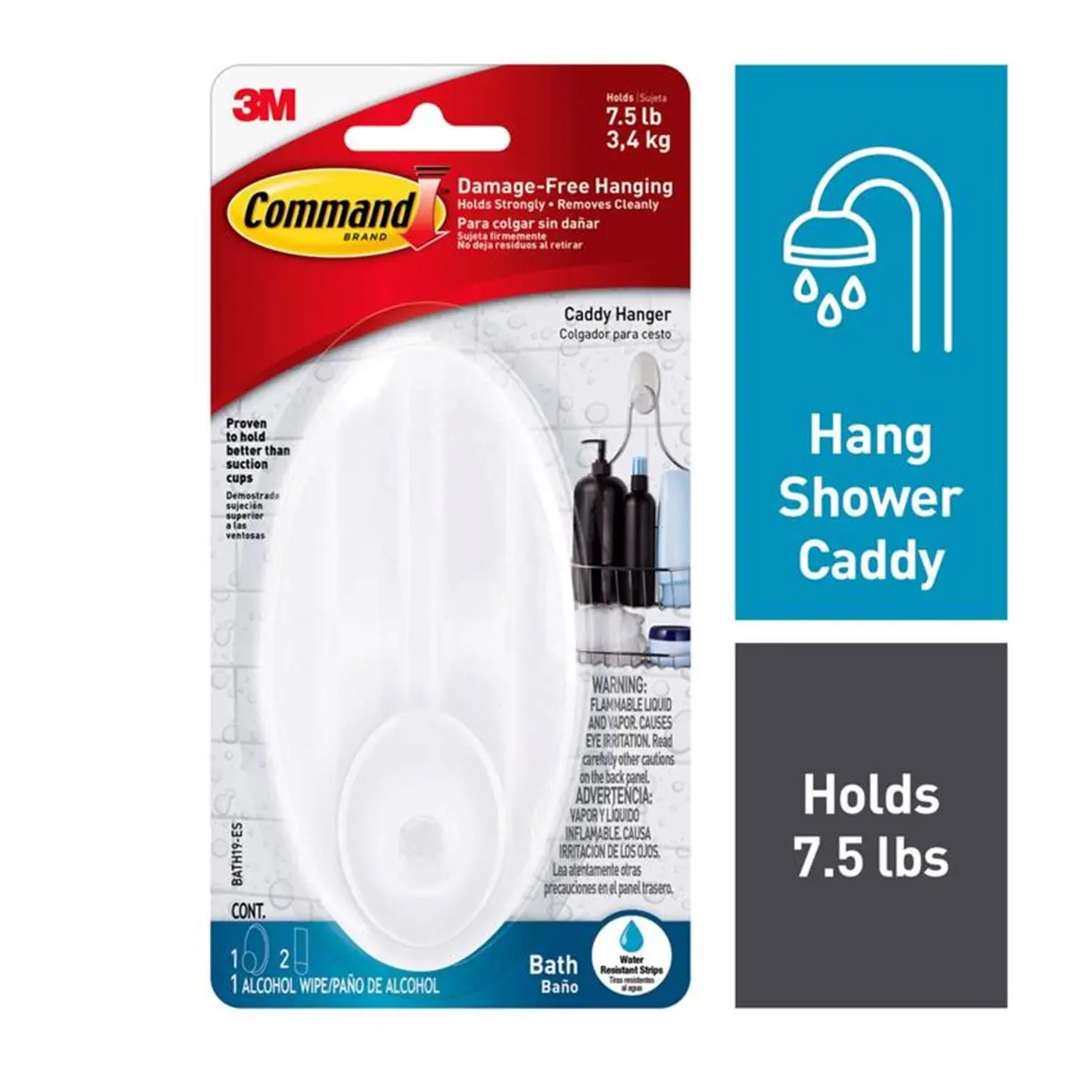 Command 212 MAIN Wall-Mounted Plastic Caddy - 5 in. Frost White Hangable Wall Mounted Organizer, Damage-Free Bathroom Shelf Sets with Hanger & Shower Hook, Holds Strongly for Home Storage, Organizer Bathroom Shelf Sets, Small Bathroom Solutions