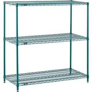 Global Industrial 12483G3 Nexel 3-Layer Poly-Green Wire Shelving Unit Starter, Organiser Rack for Kitchen Pantry & Garage Setup, 48x12x34 in Shelving & Storage Solution