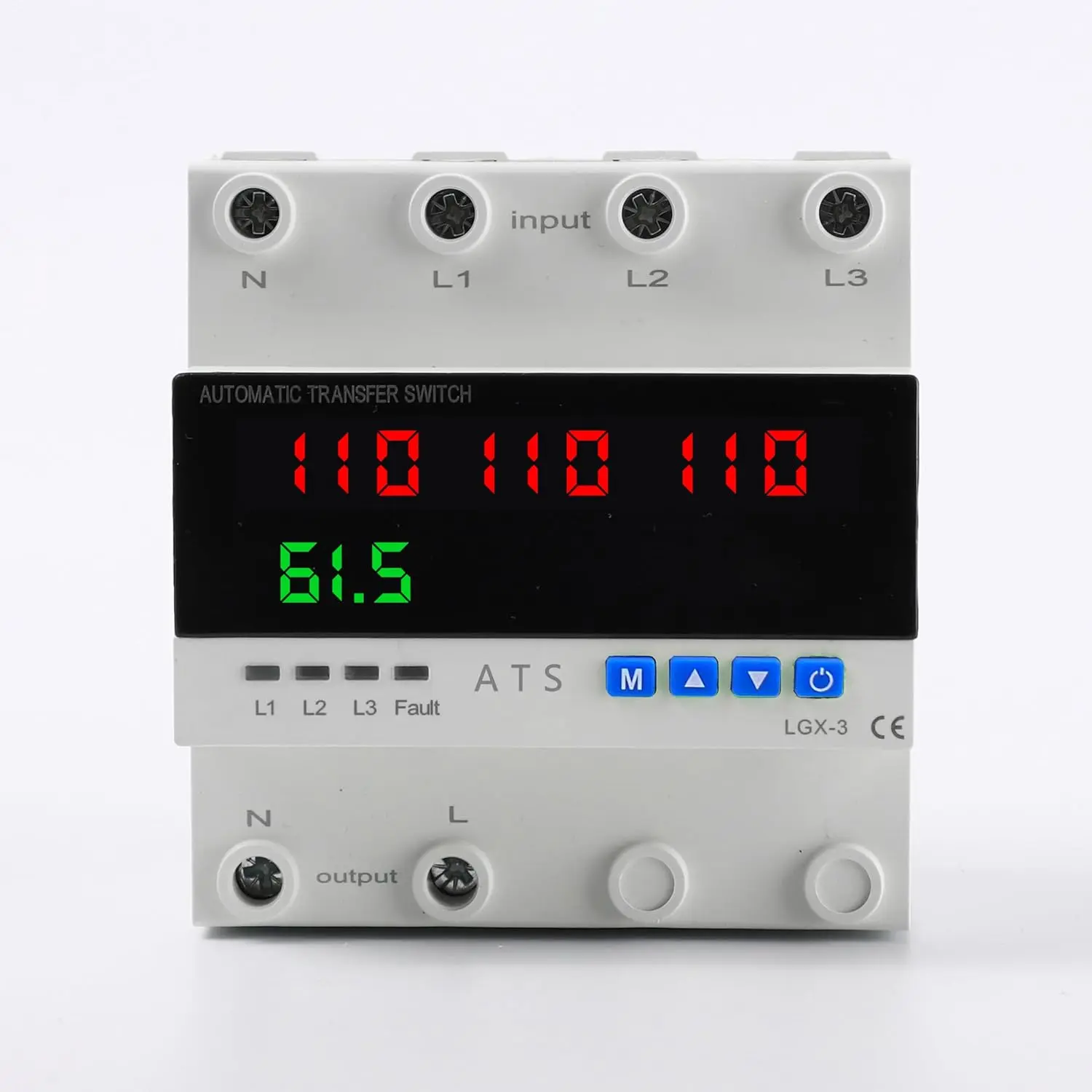 63A 4P Automatic Transfer Switch with LCD Display, 4 Digital Displays for 110v-300v/80-220v Comprehensive Input & Output Real-Time Voltage, Customizable Transfer & Delays for Utility/Generator