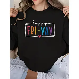 Happy Friday Teacher Sweatshirt Women Crew Neck Long Sleeve Funny Weekend Graphic Print Teacher Appreciation Gift Friyay Sweatshirt Casual Comfortable Top for Women