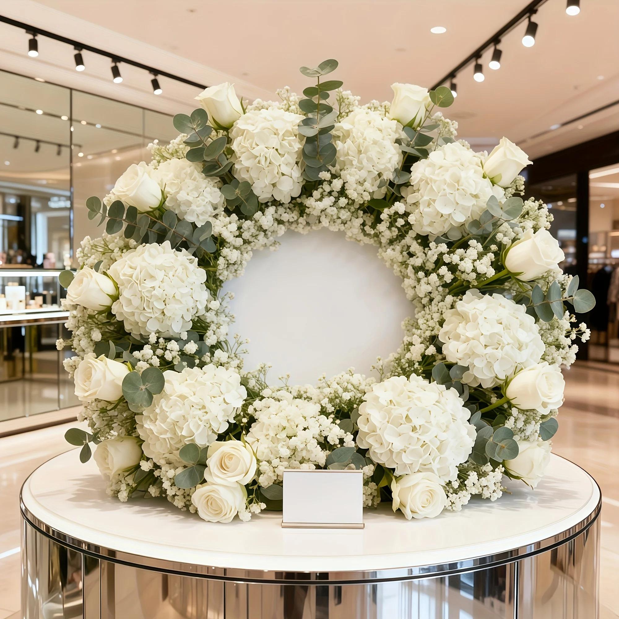 Elegant White Artificial Flower Bouquet Hydrangea Rose Baby's Breath Eucalyptus Artificial Flower Arrangement