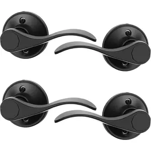 4 Pack Dummy Door Lever Door Handle for Left Hand and Right Hand, Wave Style  Door Handle with Black Finish, Single Side Non-Turning Dummy for Laundry Room, Hallway, Closet